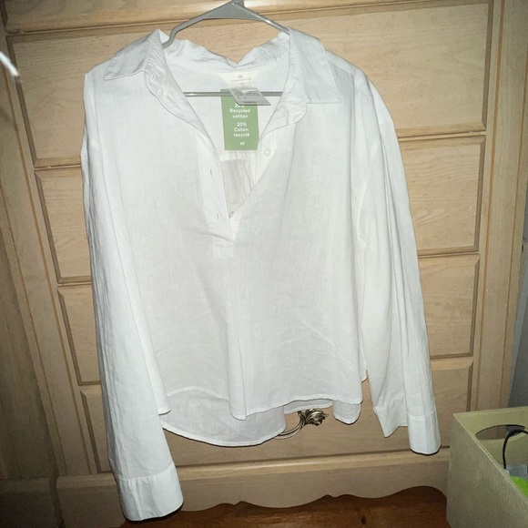 White Linen Blend Blouse - Picture 1 of 3